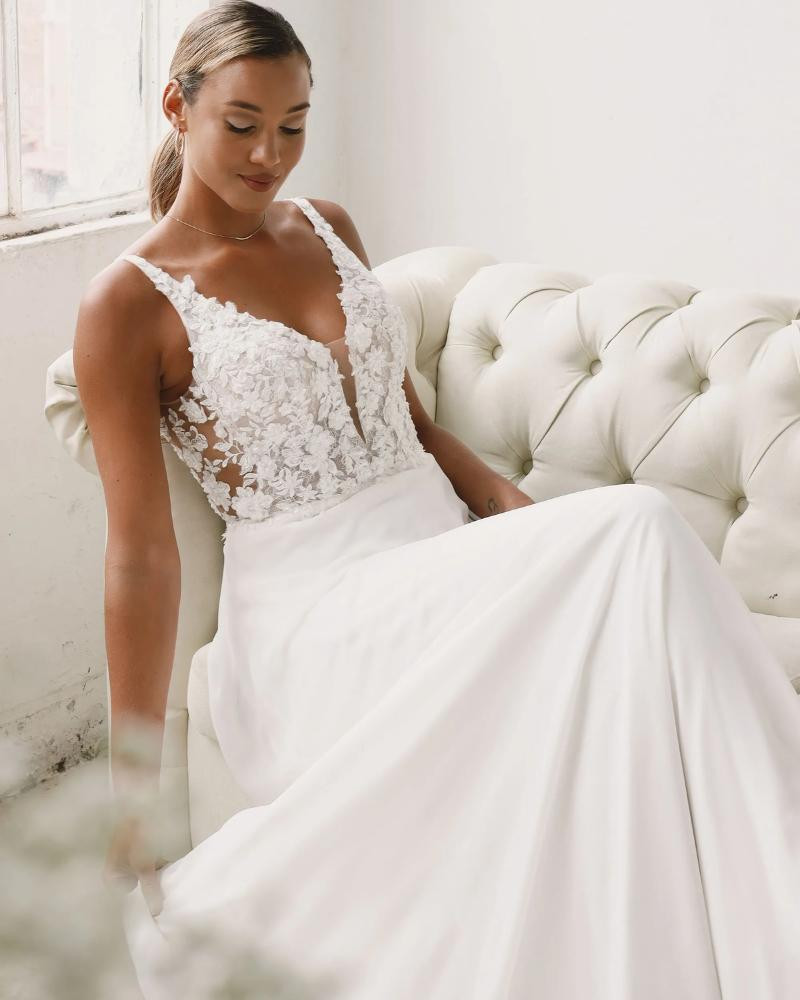 Beaded Chiffon A-Line Gown with 3D Appliqués and Cutout Train - Sincerity by Justin Alexander Wedding Dress - White Rose Bridal Newark NJ