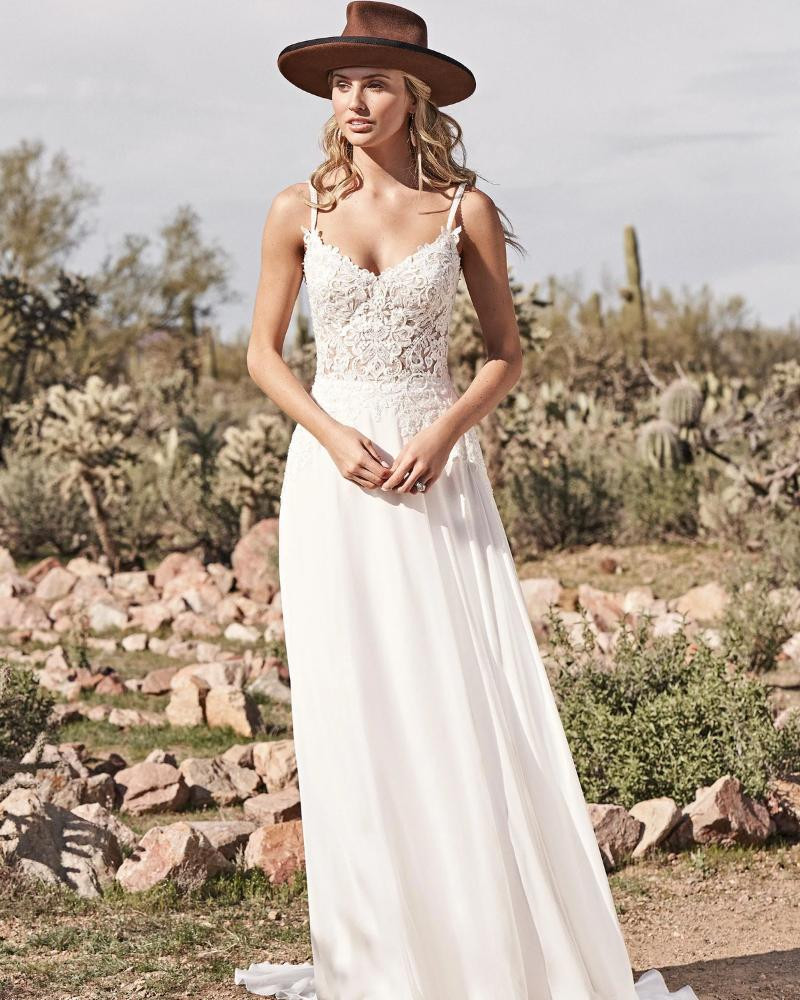 A-Line Gown with Lace Bodice and Chiffon Skirt - Sincerity by Justin Alexander Wedding Dress - White Rose Bridal Newark NJ