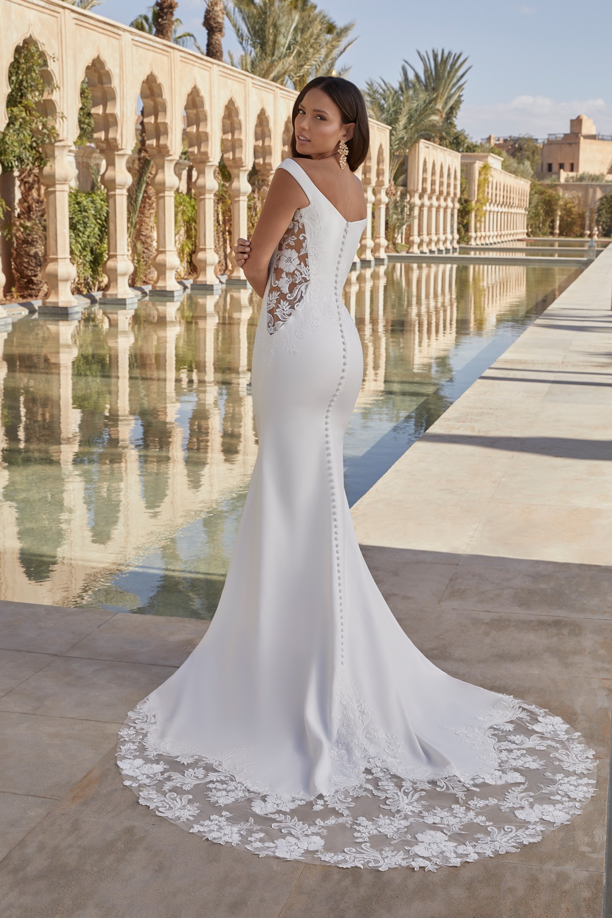Crepe Fit and Flare with Scoop Neckline and Side Cutouts - Sincerity by Justin Alexander Wedding Dress - White Rose Bridal Newark NJ (view 3)